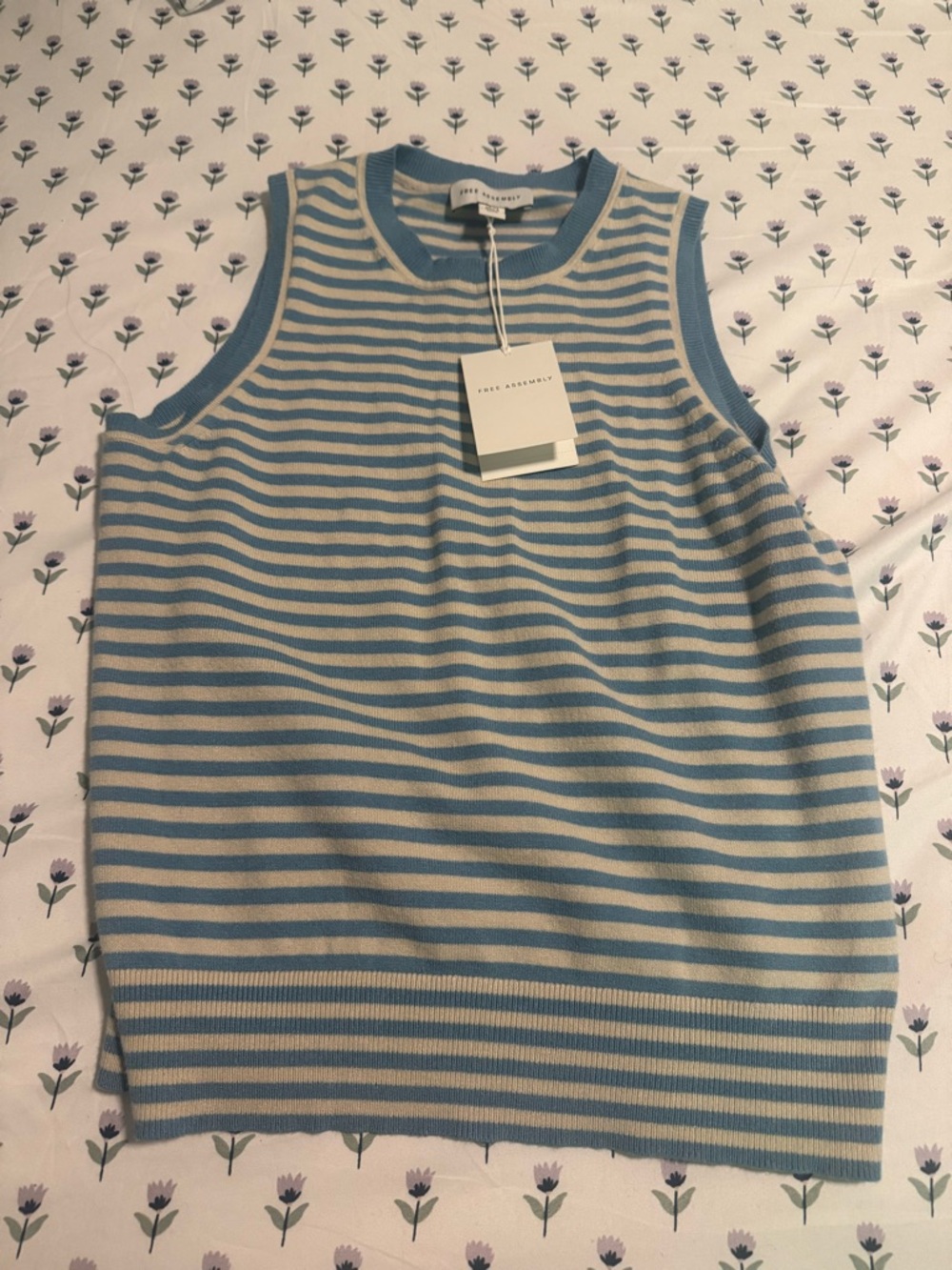 Zadig & Voltaire Cream and Light Blue Striped Knit Tank